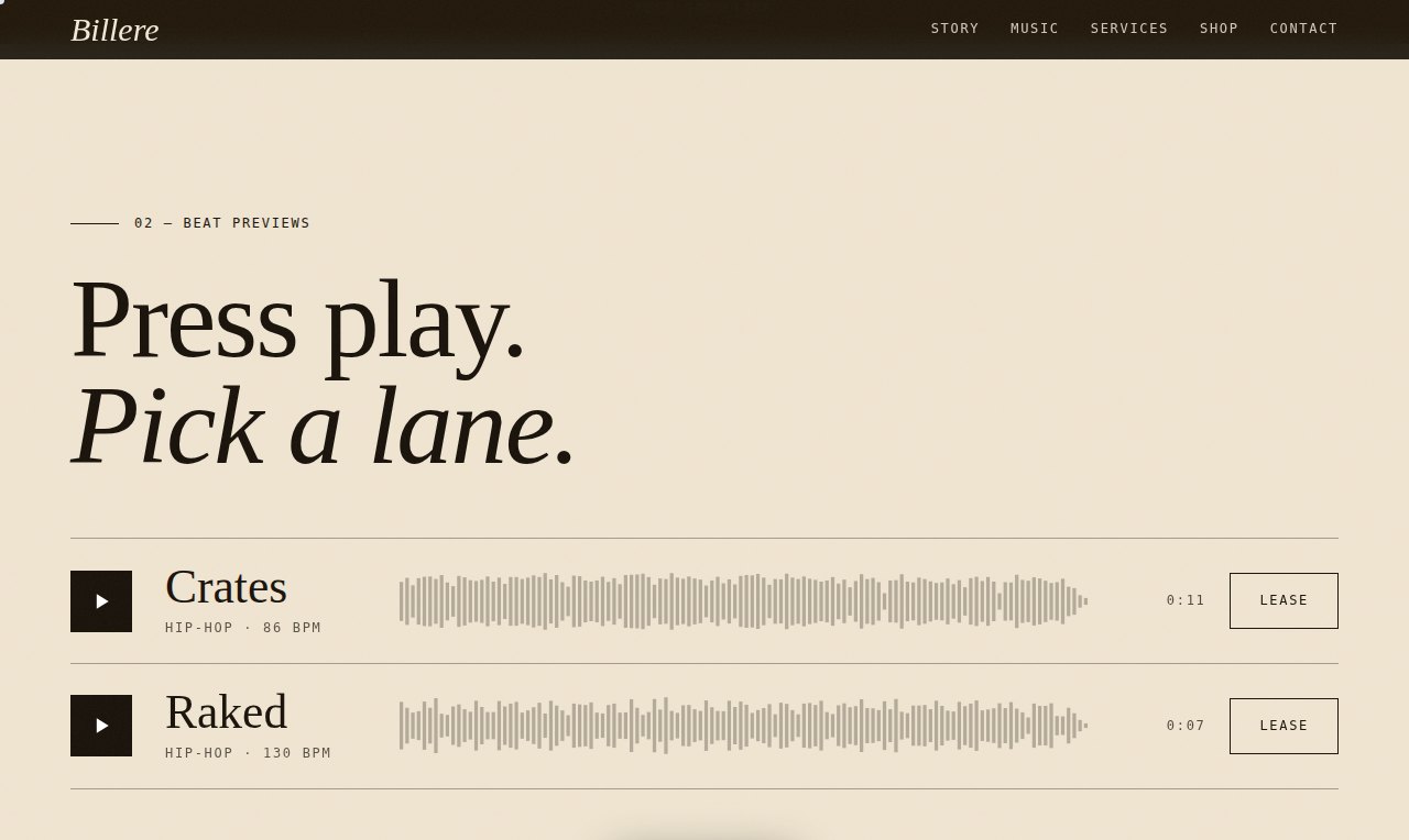 B: Billere's beat player with waveforms and a lease button