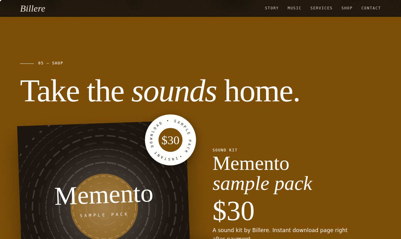 B: Billere's store page